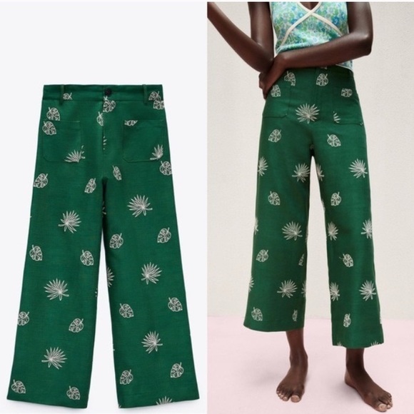 Embroidered Green Zara Pants - Size XS - NWT! - Picture 2 of 9